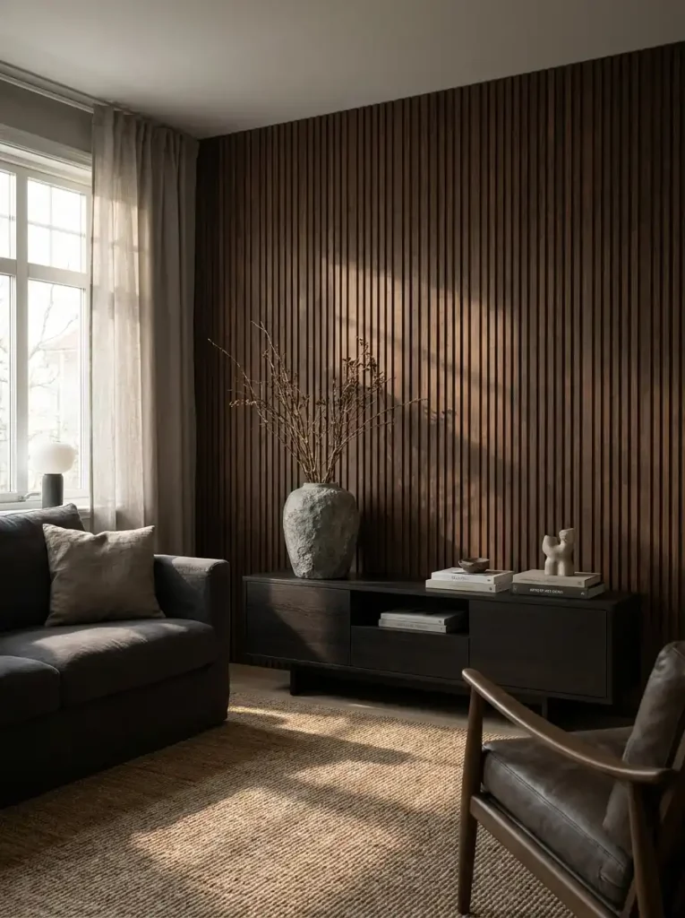  Low-Profile Dark Wood & Fluted Panel Accent