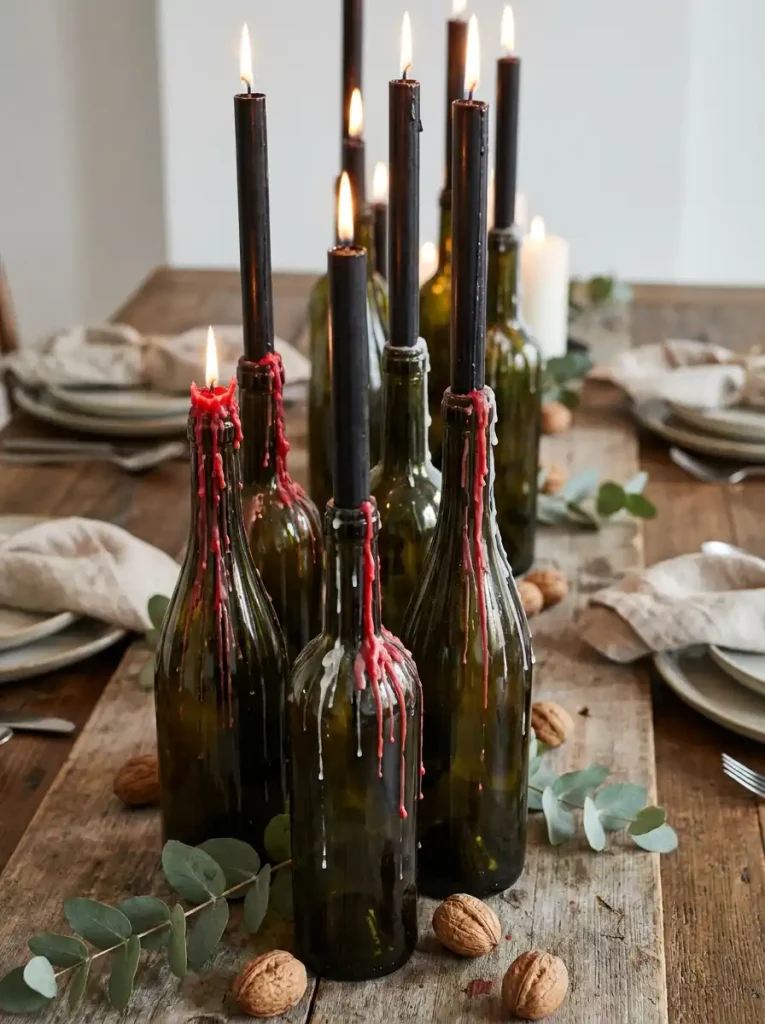  Mid-Budget Dramatic DIY Dripping Wax Wine Bottle Candleholders