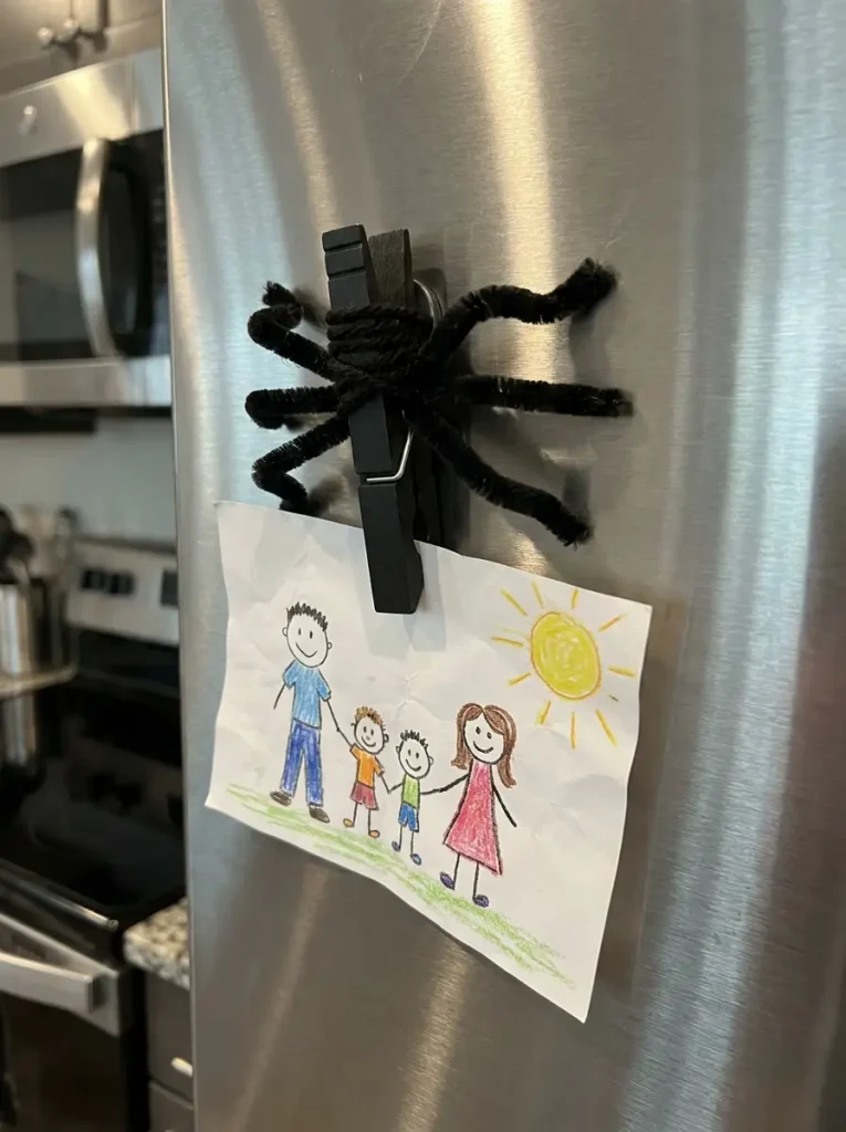 Clothespeins & Black Yarn Spider Magnets