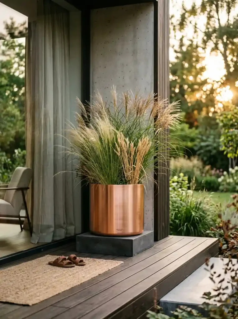 Copper Metal Planters with Ornamental Grasses