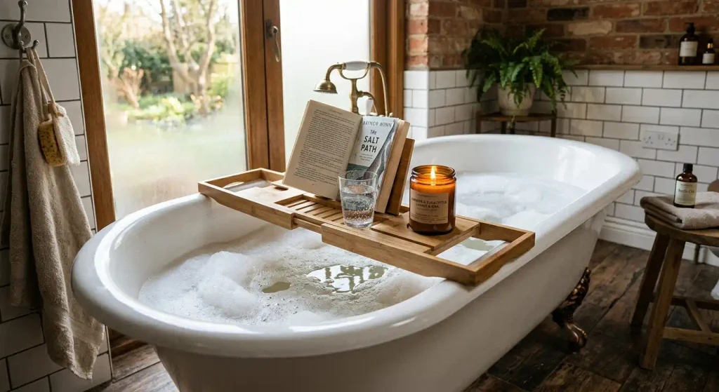 Natural Bamboo Bathtub Caddy & Spa Accessories