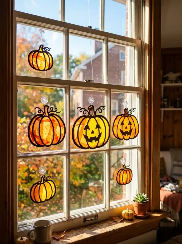 Tissue Paper Pumpkin Suncatchers