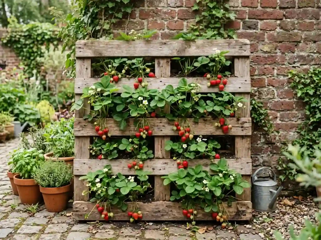  Upcycled Wooden Pallet Vertical Herb & Berry Wall