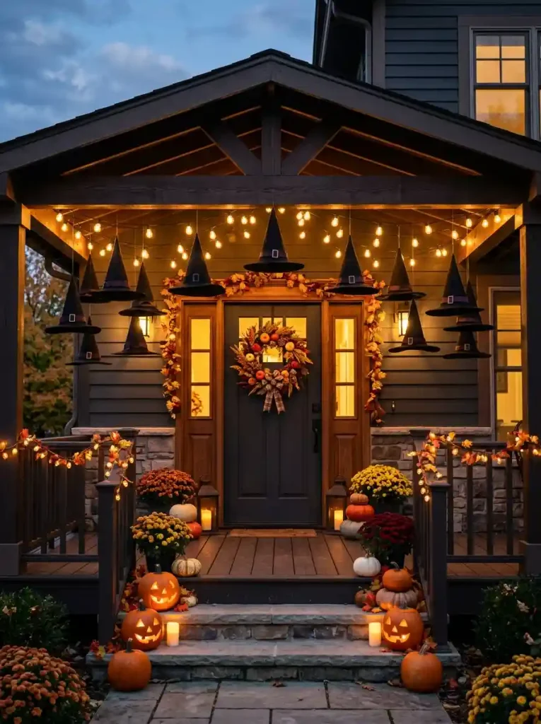Archway of Floating Witch Hats & Fairy Lights