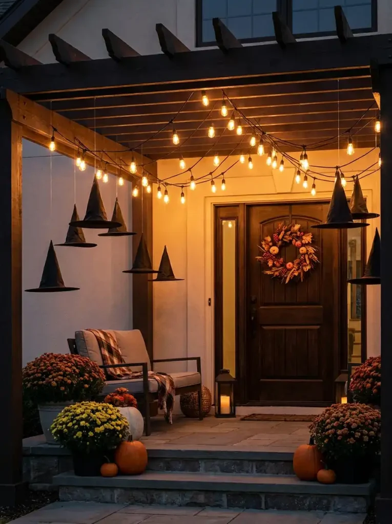  Archways of Floating Witch Hats & Fairy Lights