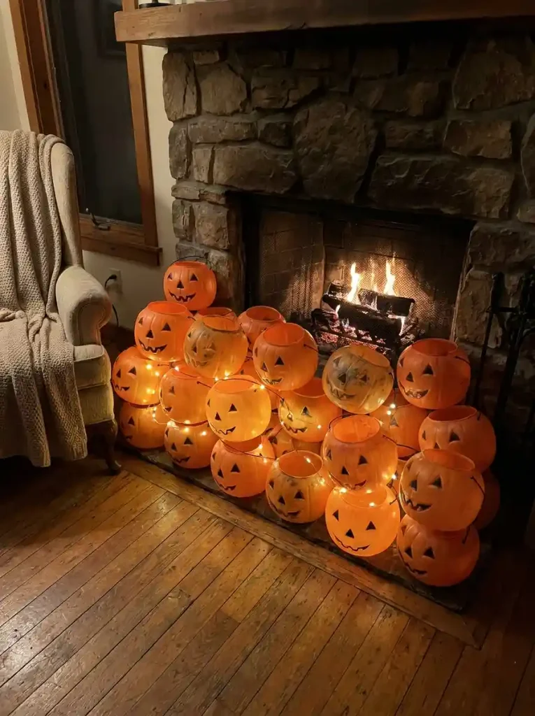 Illuminated Blow-Plastic Pumpkin Bucket Displays
