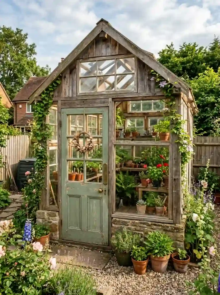 Small Greenhouse With Salvaged Door