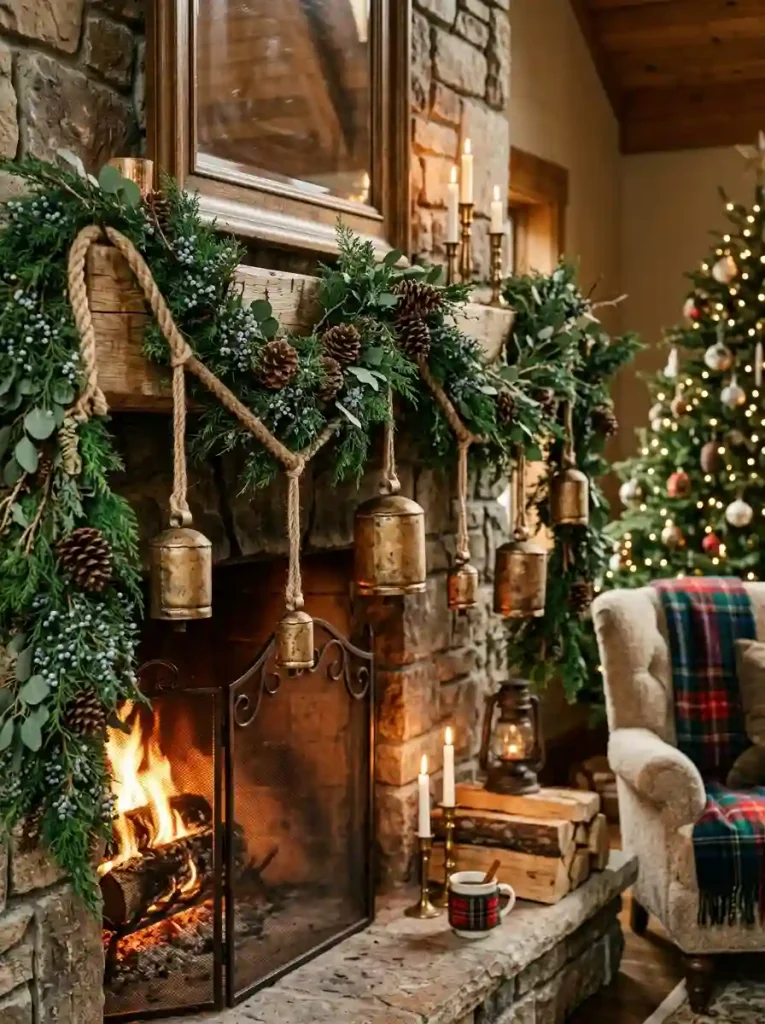 Vintage Brass Bell & Rustic Juniper Garland