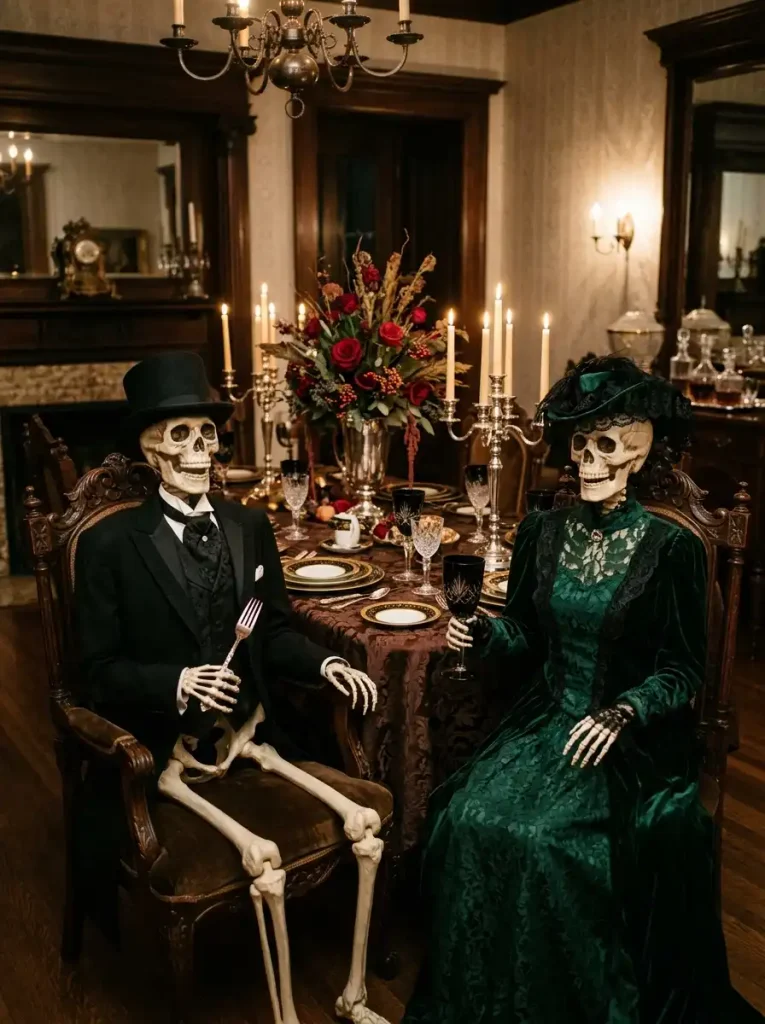  Life-Sized Poseable Skeleton Dining Scene