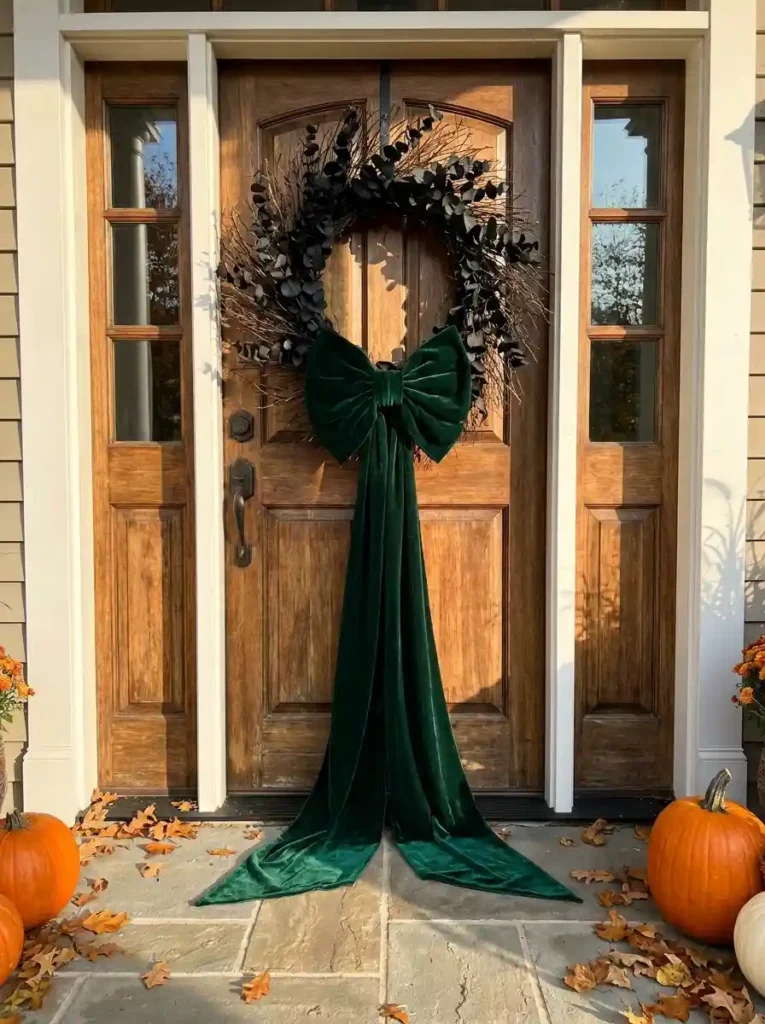 Oversized Velvet Bows on Dark Botanical Wreaths