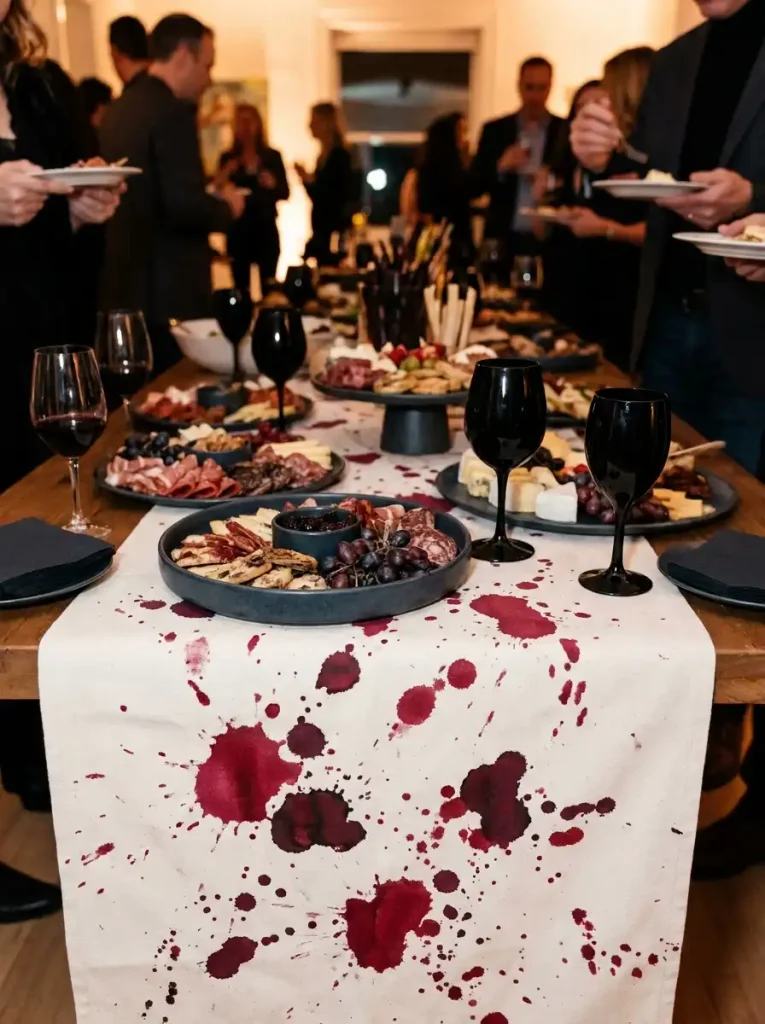 Splattered "Blood" Table Runners & Distressed Linen Drapes