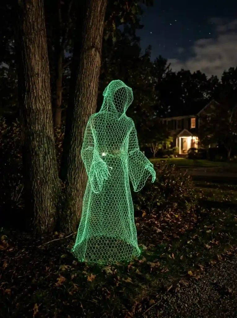  Glowing Chicken Wire Ghost Sculptures