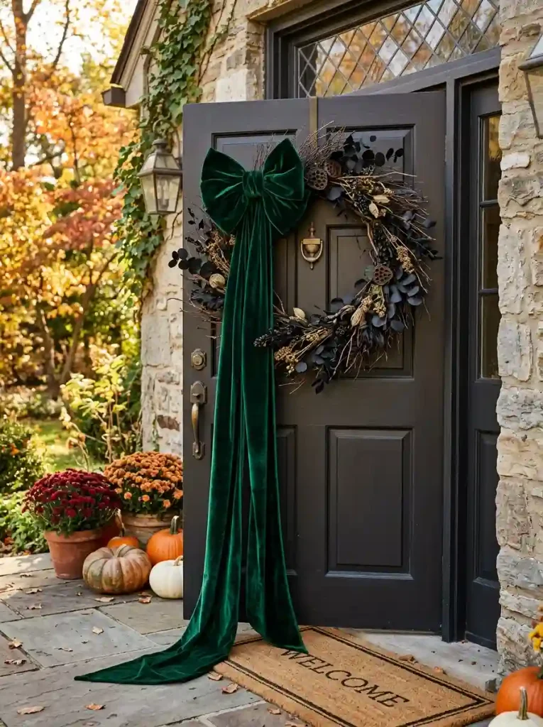Oversized Velvet Bows on Spooky Wreaths
