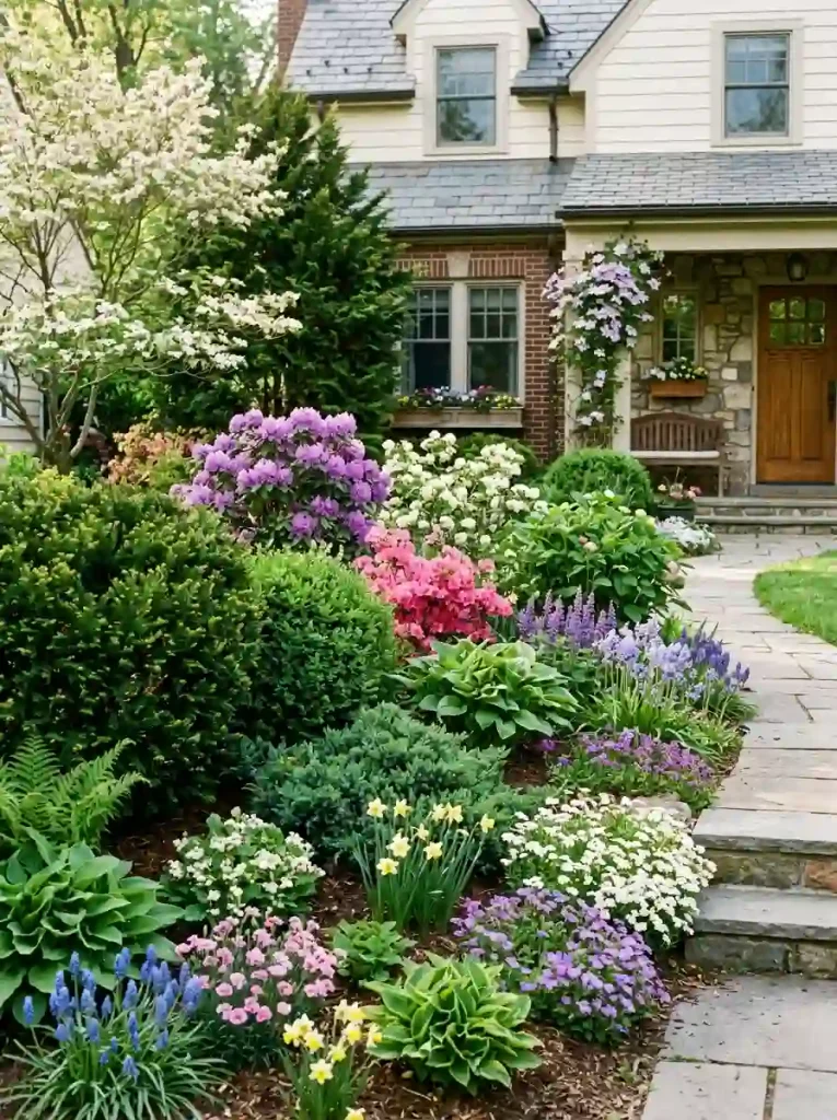 Evergreen Garden With Seasonal Flowers